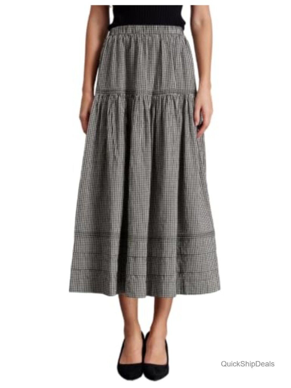 100% Cotton Women Maxi Skirt Elastic Waist A Line Flowy Swing Peasant Skirt